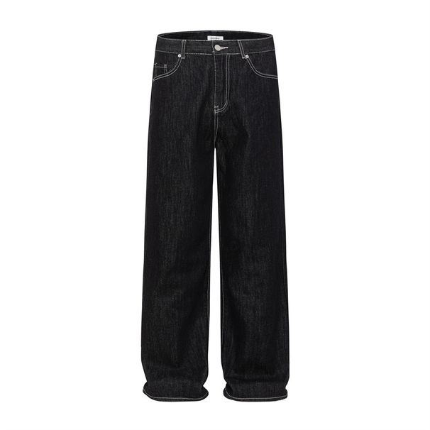 Straight-Leg Jeans Men High Street Trendy Brand Vibe Series Topstitched Pockets Simple Loose Versatile Casual Wide-Leg_mkmklike.com