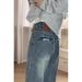Retro Blue Straight Leg Jeans High Waisted Fleece Lined plus Size Slimming Loose Wide Leg Pants for Women Pear Shaped Figure Autumn Winter_mkmklike.com