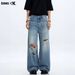 Men's Clothing Blue Straight Ripped Jeans Vintage Washed Blue Straight Leg Distressed Jeans For Men & Women - Relaxed Fit, Comfortable & Stylish_mkmklike.com