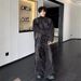 Men's Washed Distressed Denim Suit 2026 Trendy Two Piece Set Loose Fit Slightly Flared Pants And Jacket Spring Autumn Wear_mkmklike.com