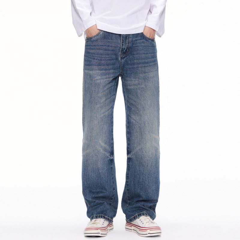 Nordmann Muqiu Clothing | American Retro Floral Washed High Street Jeans Men's Straight Loose Cool Casual Long Pants_mkmklike.com