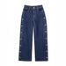 Women's Casual Mid-Waist Loose Straight Leg Jeans Button Detail Spring Arrival Fashion Denim Jeans England Style_mkmklike.com