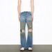 Hand-Painted American Style Straight-Leg Jeans For Men - Vintage Washed Denim Pants With Flared Hem, Comfortable Cotton Blend Fabric_mkmklike.com