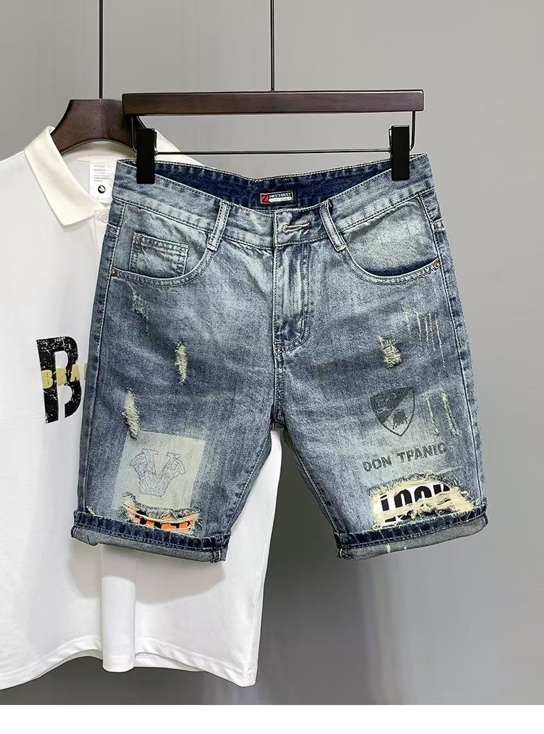 Men’s Distressed Denim Shorts – Trendy Ripped & Printed Streetwear (Blue, Sizes 28-36)_mkmklike.com
