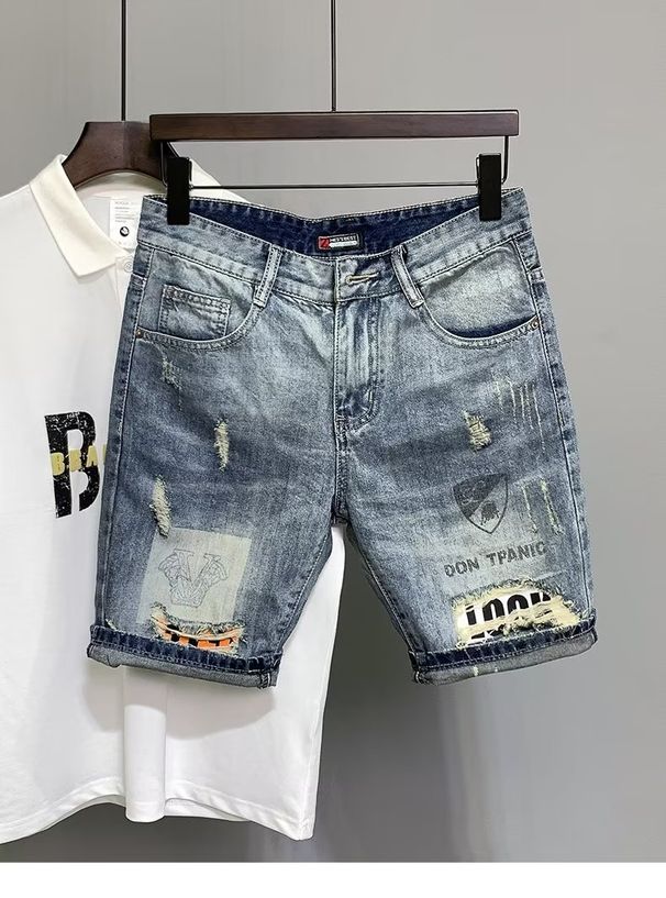 Men’s Distressed Denim Shorts – Trendy Ripped & Printed Streetwear (Blue, Sizes 28-36)_mkmklike.com