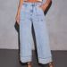 Stretchy High-Waisted Wide-Leg Jeans For Women – Comfortable & Stylish Denim Pants With Wash Effect, Perfect For Casual & Office Wear_mkmklike.com