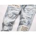 Men's Clothing Blue High Street Youth Embroidery Patch Embroidery Hole Elastic Tight Fitting Small Leg Men's Jeans_mkmklike.com