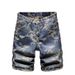 Men's Vintage Jacquard Denim Shorts - Retro American Style Stretch Mid-Thigh Casual Shorts For Summer (Light Blue)_mkmklike.com