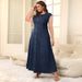 K Large Size Women's Button Up Cardigan Denim Long Dress_mkmklike.com
