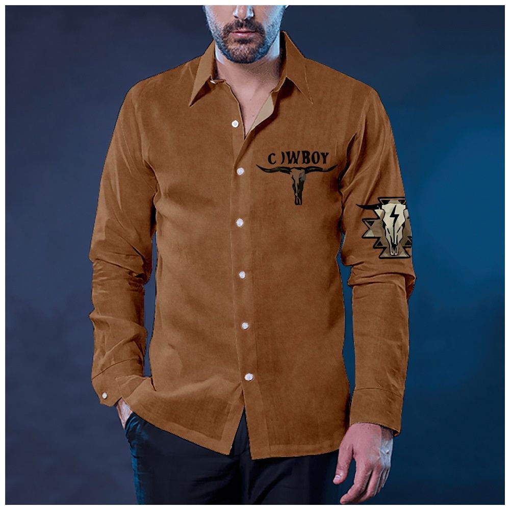 Pulse 2023 European And American Cross-Border Denim Series 3D Printed Men's Casual Turn-Down Collar Multi-Color Long_mkmklike.com