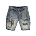 Vintage Distressed Denim Shorts For Men - High Street Fashion Cotton Cargo Pants With Patchwork Details, Relaxed Fit & Mid-Rise Waist_mkmklike.com