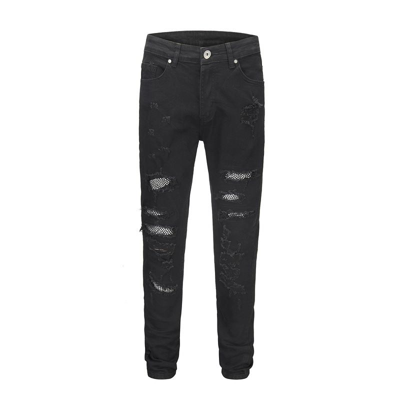 Men's Clothing High Street Diamond Splash Ink Wash Hole Patch Patchwork Hot Diamond Jeans Beggar Pants_mkmklike.com