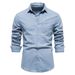 Autumn/Winter New European Denim Ironless Casual Solid Color Men's Long Sleeve Shirt_mkmklike.com