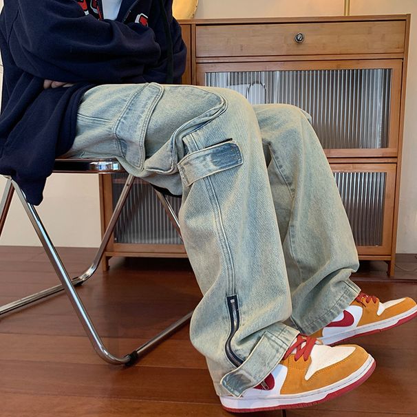 Nordmann American Style Cargo Jeans For Men, Loose Wide-Leg Heavy-Duty Washed Casual Pants, Trendy High Street Straight-Leg Cool_mkmklike.com