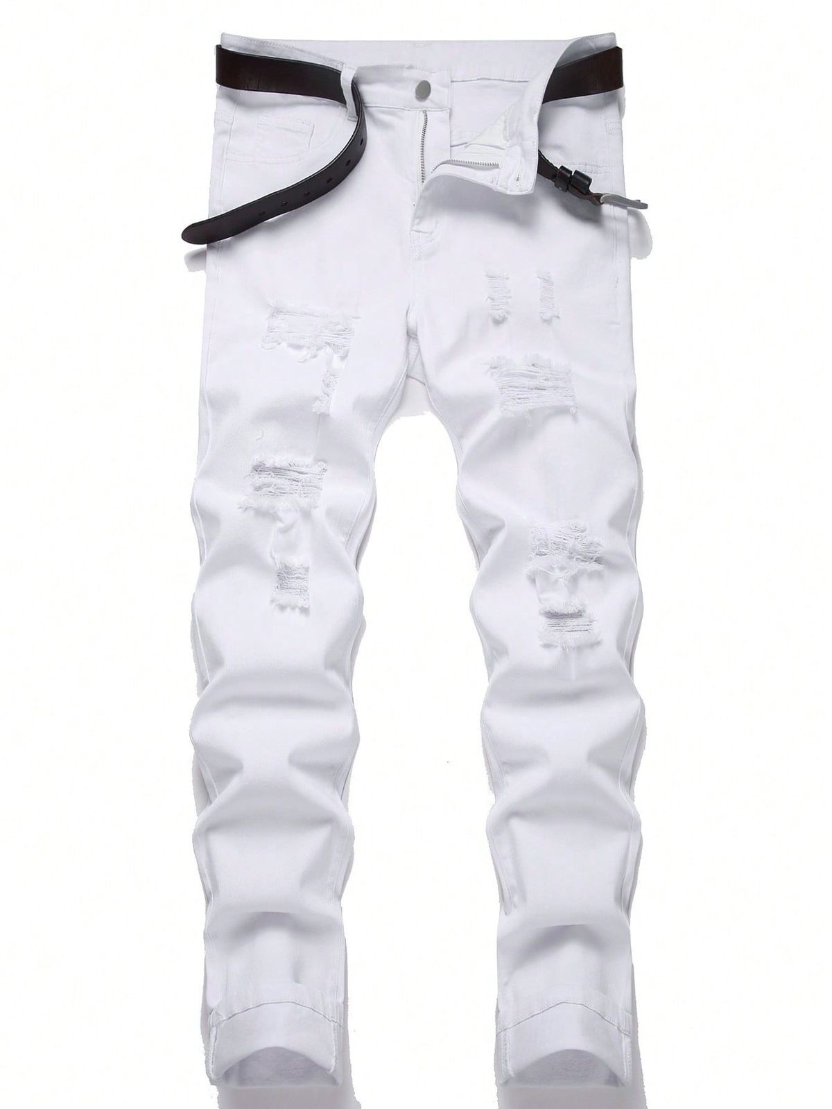 Men's Slim Fit Ripped Jeans - Trendy White Distressed Skinny Denim Pants For Casual & Streetwear_mkmklike.com