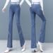 High-waisted Denim Micro-pull Pants Women's Spring 2025 New Fashion Fringed Polished Pants, Thin And High Flared Pants_mkmklike.com