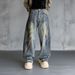 Men’S Graffiti Washed Gray Relaxed Fit Straight Leg Jeans – Urban Streetwear Denim With Artistic Hand-Painted Details | 90s Hip-Hop Inspired_mkmklike.com