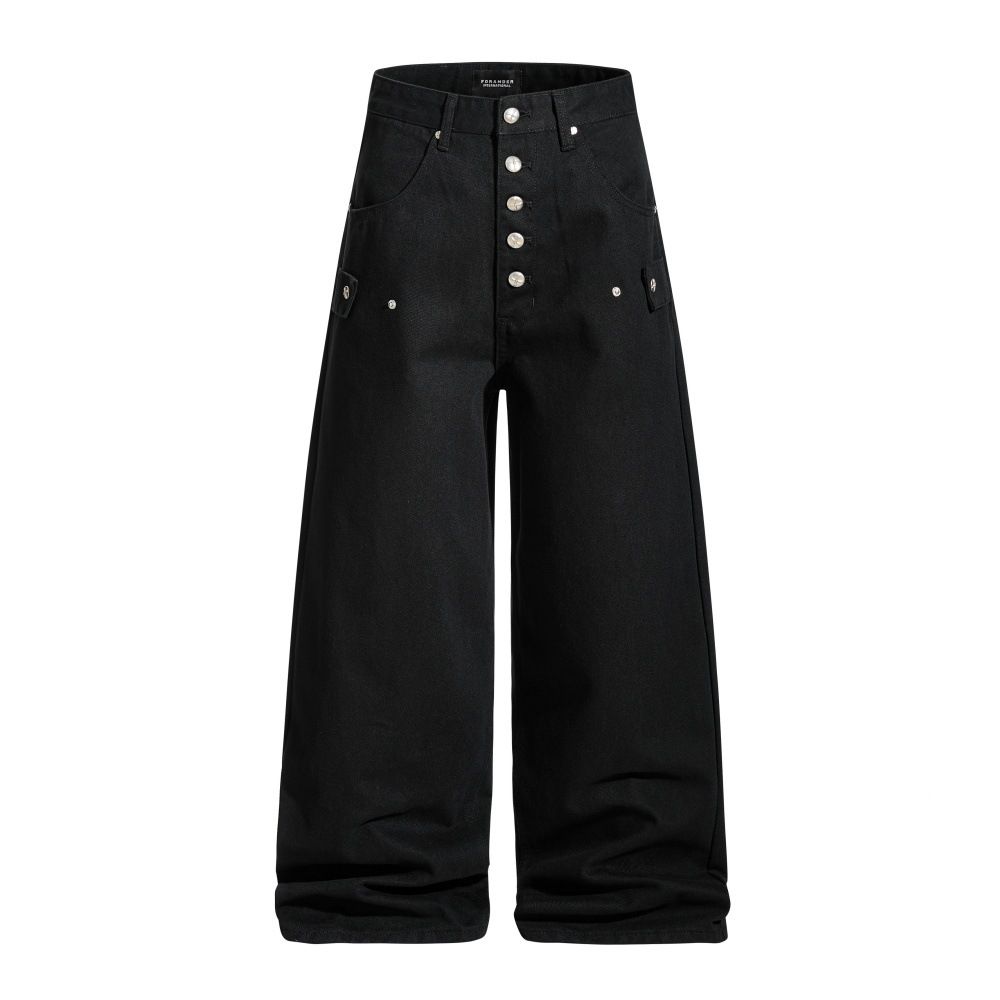 American High Street Loose Wide-Leg Jeans Men's Trendy Brand Versatile Dad Button Front Casual Straight Long Pants_mkmklike.com