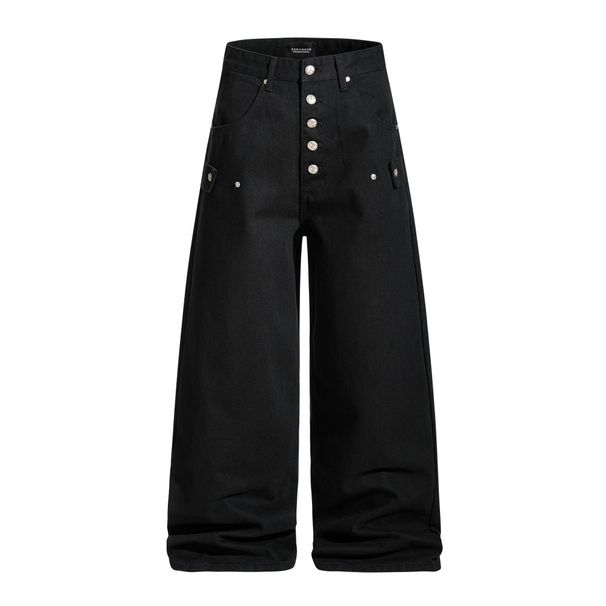 American High Street Loose Wide-Leg Jeans Men's Trendy Brand Versatile Dad Button Front Casual Straight Long Pants_mkmklike.com