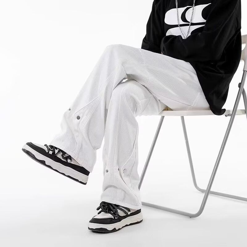 Summer White Jeans American High Street Men's Thin Design Sense High-end Pants Loose Straight Slightly Pulled Trousers_mkmklike.com