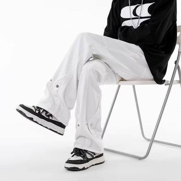 Summer White Jeans American High Street Men's Thin Design Sense High-end Pants Loose Straight Slightly Pulled Trousers_mkmklike.com