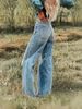 Women's Ripped Wide Leg Stretch Denim Jeans Blue Sky White Cloud Style European American Export Bestseller_mkmklike.com