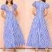Women's Clothing low-cut V-neck fashion striped puff sleeve big swing dress_mkmklike.com