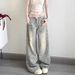 Petite American Retro Floral High-waisted Wide-leg Jeans For Women, Loose And Slimming Straight Pants With A Drapey Fit_mkmklike.com