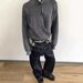 Unisex Raw Selvedge Denim Pants Wool-Blend Scarf Print Wide-Leg Trousers Straight Cut Washed Indigo_mkmklike.com