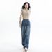 2024 Fall/Winter New Vintage Light-Colored Straight-Leg Jeans For Women, Loose Fit, Draped, Petite-Friendly,_mkmklike.com