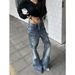 Men's Hip-Hop Denim Jeans – Streetwear Blue Jeans With Graphic Print & Rivet Details – Baggy Straight-Leg Pants (S-3XL)_mkmklike.com