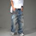 Vintage Washed Distressed Jeans – Oversized Straight-Leg Denim Pants With Paint Splatter & Rips – Grunge Streetwear For Men (Dirty Blue, S-3xl)_mkmklike.com