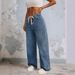 Women's Clothing Vintage Wide Leg Jeans For Women – High Waist, Relaxed Fit, Flared Trousers With Washed Denim & Beaded Details_mkmklike.com