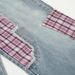 Irregular Patchwork Jeans For Men, Trendy Brand With Bow Belt Design, Niche Plaid Straight-Leg Pants_mkmklike.com