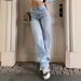 Light Blue High Waisted Straight Leg Jeans Washed Slimming Versatile Simple Denim Trousers for Women Factory Direct Wholesale_mkmklike.com