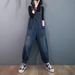 Striped Patchwork Denim Overalls For Women, Autumn Korean Style, Plus Size Loose Straight Long Pants, Slimming High_mkmklike.com