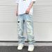 Men's Clothing High Street Hip Hop Vibe Washed Blue Ripped Cat Whisker Street Summer Straight Pants Loose Men's Jeans_mkmklike.com