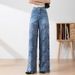 Women's High-Waisted Cat Whiskers Lace Patchwork Hollowed out Denim Jeans European American Style Washed Baggy Straight Leg Trousers_mkmklike.com