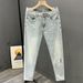 Men's Slim Fit Stretch Jeans – Light Blue Washed Denim Pants With Embroidery Detail, Comfortable Straight-Leg Trousers For Casual & Office Wear_mkmklike.com