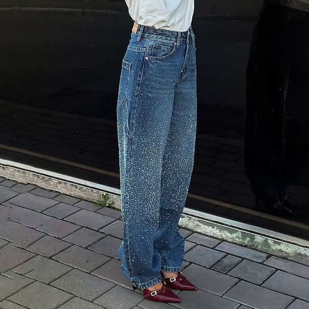 Women's High-Waisted Flared Jeans With Vintage Print - Stretch Denim For Retro Street Style (S/M/L)_mkmklike.com