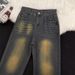 Men's Clothing Retro Straight Jeans For Men And Women Loose Wide Leg Tie Dyed Flared Trousers_mkmklike.com