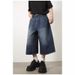Men's Loose Straight Wide Leg Cropped Denim Shorts American Retro Distressed Blue Summer Niche Wide Pants_mkmklike.com