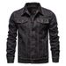 Loom Men's Lapel Buckle Fitted Denim Turn-Down Collar Buttoned Slim Fit Jeans Jacket For Men_mkmklike.com