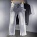Ink Splatter Ripped Flared Jeans High Street Distressed Washed Straight Leg Trousers mid Waist Long Non-Stretch Blue_mkmklike.com