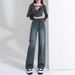 Straight-leg Jeans For Women 2025 New Spring And Autumn High-waisted Slimming Petite Design Wide-leg Pants_mkmklike.com