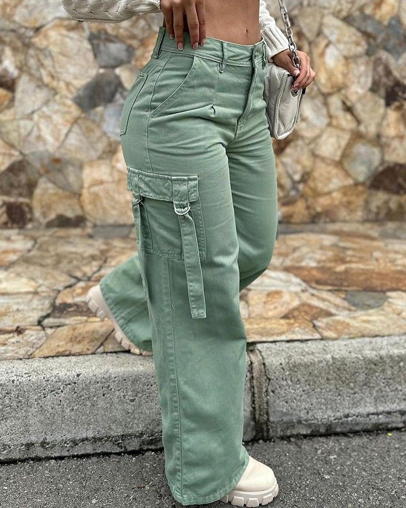 Women's Clothing hot girl street trendy fashion retro workwear multi pocket casual straight pants_mkmklike.com
