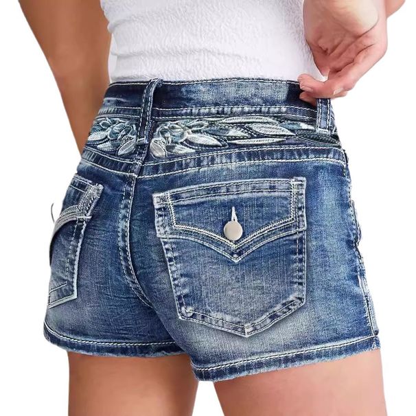 Women's Cross Border New Denim Shorts Slim Embroidery Fashion Denim Hot Pants All Match Style_mkmklike.com