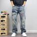 Men's Clothing Retro High End Ripped Jeans For Men Trendy Brand Personalized Scratched Patches Embroidered Slim Straight Pants For Spring And Autumn_mkmklike.com