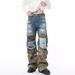 Men's Clothing New Winter Products Niche Camouflage Ripped Holes Stitching Ripped Holes Fashionable Contrast Color Jeans Trend_mkmklike.com