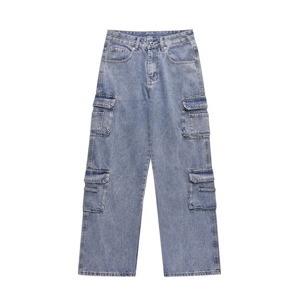 Men's Clothing Multi-pocket Cargo Jeans Men's Fashion Washed Loose Straight Leg Wide Pants_mkmklike.com